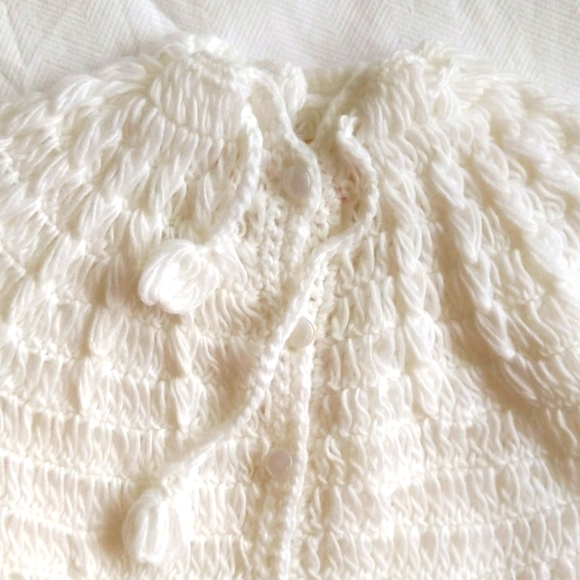 NEW handmade white acrylic knit unisex newborn baby layette 3-piece set - Picture 5 of 7